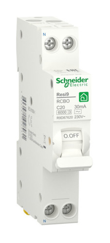 Дифавтомат Schneider Electric Resi9 1P+N 20А ( C ) 6 кА, 30 мА ( AC ), R9D87620