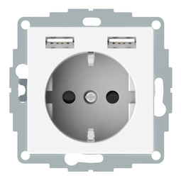 Розетка с USB AQUAIN, скрытый монтаж, с заземлением, белый, MTN2366-0319