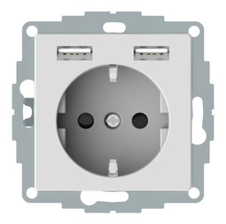 Розетка с USB AQUAIN, скрытый монтаж, с заземлением, активно-белый, MTN2366-0325